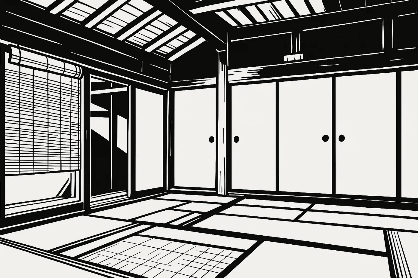古民家リノベーション蔵庵のモノクロの線画イラスト